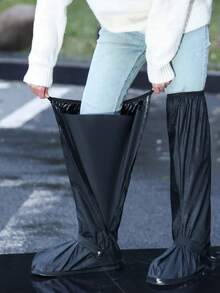1 Pair Foldable Portable Waterproof Tall Shoe Covers, Waterproof Boot Covers, Waterproof Rain Shoe Covers, Reusable Anti-Slip Waterproof Shoe Covers, Suitable For Outdoor, School, Office, Home, Travel, Cycling, Etc., Multiple Sizes Available - A - View 2