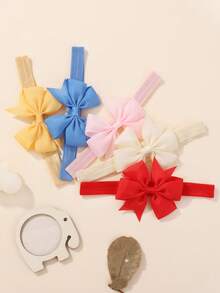 5pcs Candy Color Kids Bow Headbands, Minimalist Style Girls Fresh Hair Accessories - 彩色 - 查看 3