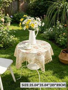 100% Polyester Vintage Floral Embroidery Sheer Lace Tablecloth, Elegant Hollow Lace Trim Table Cover For Coffee Table Wedding Home Decoration - Multicolor - View 6