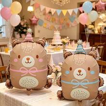 2pcs Blue & Pink Bow Bear Foil Balloons, Suitable For Birthday Party Decoration, Theme Party Setup, 1st Birthday, Photo Props - Multicolor - View 2