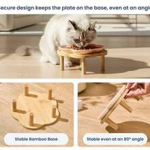 Flower Ceramic Feeding Cat Plate With Raised Bamboo Stand - 150ml - View 5