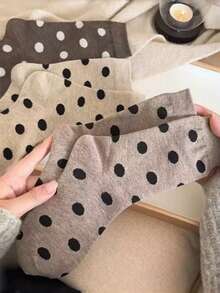 Women's New Autumn/Winter Maillard Color Polka Dot Pattern Minimalist Casual Korean Style Versatile Mid-Calf Socks, All-Season Wear, Women's Long Socks - Multicolor - View 4