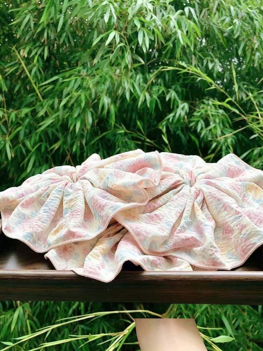 1pc Vintage Floral Wide Ruffle Edge Hair Scrunchie, Soft Macaron Color ...