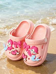 Tamancos de Desenho Animado de Sereia para Meninas com Encantos de Laço e Coração, Chinelos Fechados de EVA Leves e Respiráveis para Praia, Verão e Uso Externo - Rosa chiclete - Visão 5