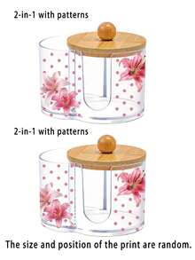 Mini Polka Dot Lily Pattern 2-In-1 Bamboo Lid Plastic Storage Box, With Dual Round Holes Cosmetic Organizer, Suitable For Makeup Brushes, Beauty Tool Bag, Makeup Organizer Box, Vanity Accessories, Makeup Bag, Creative Gift For Women (Mini Size) - Multicolor - View 7
