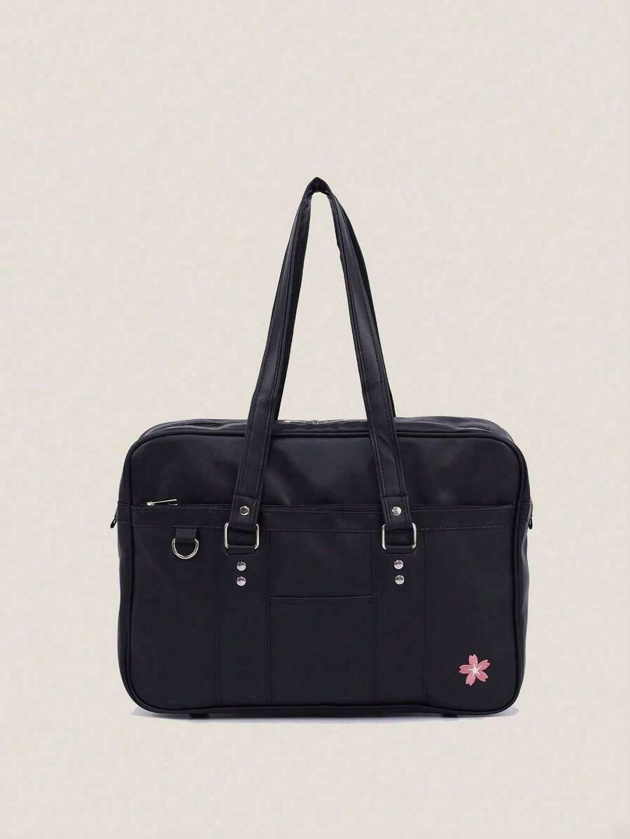 Dedoo Japanese JK Style PU Bookbag, Large Capacity Shoulder Crossbody Commuter Bag - Black - View 1