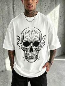 Men's Fashionable Minimalist Skull Print Round Neck Short Sleeve T-Shirt - Multicolor - View 3