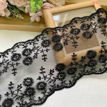 1pc White Daisy Embroidered Double Sided Hollow Out Lace Mesh Fabric Diy Sewing Material Clothing Decorative Accessory - Black - View 12
