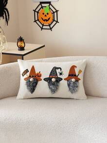 1pc Halloween Witch Embroidered Pillowcase, Halloween BOO Pillowcase, Suitable For Indoor Decoration, Halloween Decoration, All Season Pillowcase, Without Insert - Multicolor - View 2