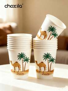 choxila 25/50/100pcs Disposable Paper Cups, Camel Pattern, Coffee Cups, Middle Eastern Style Printed Cups, Tea Cups, Party Paper Cups, Suitable For Hosting Guests, Parties, Ramadan - Camel Paper Cups - View 1