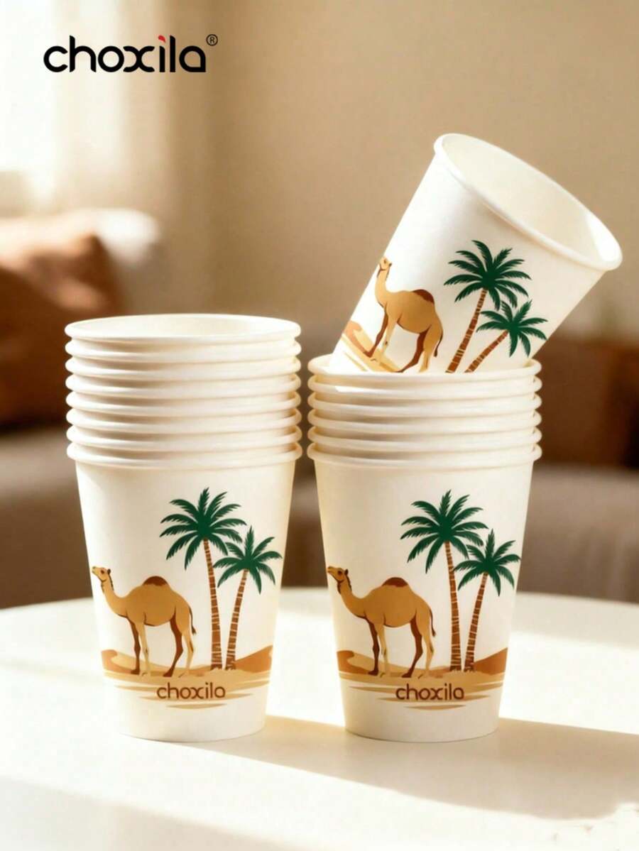 choxila 25/50/100pcs Disposable Paper Cups, Camel Pattern, Coffee Cups, Middle Eastern Style Printed Cups, Tea Cups, Party Paper Cups, Suitable For Hosting Guests, Parties, Ramadan - Camel Paper Cups - View 1