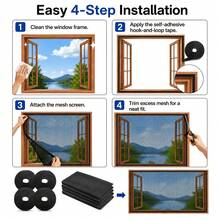 YITAPE Window Screen Curtains, Self-Adhesive Mesh Window Screen Curtains, 2 Pieces Mesh, 51 X 59 Inches, With Hooks And Adhesive Tape, Suitable For Multiple Windows. - B - View 8