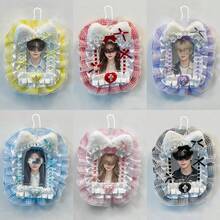 1pc Handmade Collectible Card Sleeve, 3-Inch Idol Card Storage Protective Cover, Compatible With Instax Anime Photo Cards, Plush Ear Bow Ruffle Edge Card Holder, Sweet Lolita Card Frame, Anti-Scratch Peripheral Protective Shell, Collectible Photo DIY Display Pendant - Multicolor - View 2