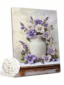 Pearl Purple Floral Decorative Painting, Handmade Diamond Faux Pearl Craft, Suitable For Living Room, Bedroom Decoration, Ideal Handmade Gift - A - View 7