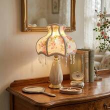 Vintage Floral Beaded Tassel Lamp Shade / Pink Lace Rose Lamp Shade, Romantic Princess Style Desk Lamp Shade, Bedroom Decor - Small Princess Lampshade - View 8