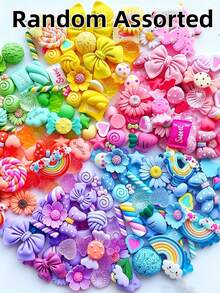 10/30/50/100pcs Macaron Color Lollipop Flower Bow Cute Resin Random Mixed Small Accessories Pendant Set, DIY Summer Phone Case Hair Clip 3D Sticker Handmade Decoration Material, Toy (Light Flaws Are Normal) - Multicolor - View 6