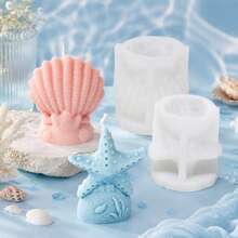 1/2件 3D貝殼海星矽膠蠟燭模具 海洋主題 DIY 香氛蠟皂樹脂模具，適用海灘婚禮與海岸居家裝飾 - 海星殼 - 查看 3
