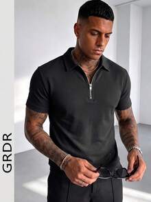 Camisa polo de unicolor de moda para hombres GRDR | Diseño exquisito | Esencial de verano | Fácil de combinar | Muestra tu estilo - Negro - Ver 2