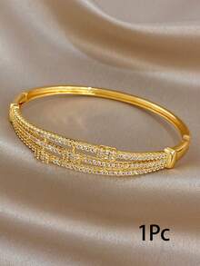 Set/1Pc Elegant Multi Parallel Row Inlaid Zirconia Bangle Bracelet Ring Gold Jewelry Set,For Women,Party,Daily,Christmas,Boho, Valentine Birthday Gifts - Multicolor - View 9