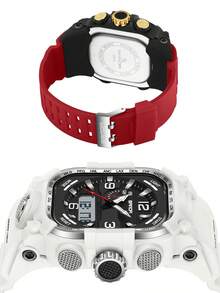 SANDA. SANDA Luxury Brand Dual Display Men's Watch Luminous Waterproof TPU Soft Strap Large Dial Chronograph Calendar Sports Wristwatch - one-size - View 9