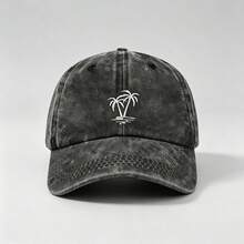 1pc Unisex Fashion Cartoon Coconut Tree Embroidery Retro Baseball Cap - Adjustable Baseball Cap Unisex Casual Hat, Perfect For Outdoor Sports, Travel - Grey - View 4