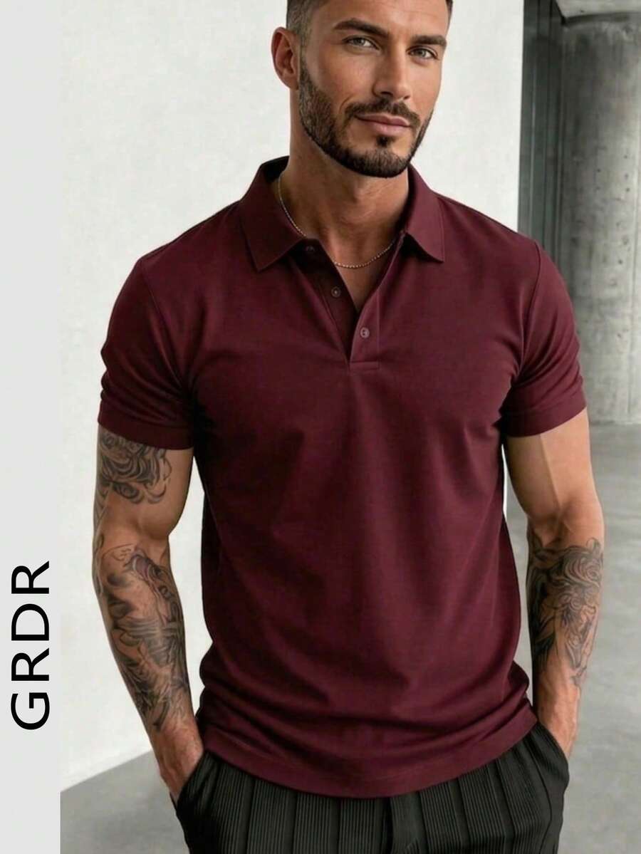 GRDR Men's Fashion Short Sleeve Casual Commuter Polo Shirt - Burgundy - View 1