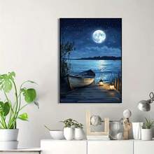 1PC DIY 5D Diamond Painting Kit Moonlight Lake Pattern - Round Full Drill Art Mosaic Craft, Home Wall Decor, Unframed - No Frame - View 2