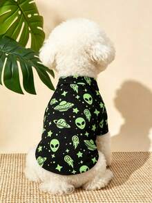 LUCKIE PAL 1pc Black Alien Spaceship Funny Print Casual Fashionable Summer Pet Shirt, Suitable For Cats And Dogs Indoor And Outdoor - Black - View 5