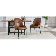 Set Of 2 Dining Chairs With Brown Tech-Fabric, Lightning Pattern Backrest, Thickened - Black - View 3