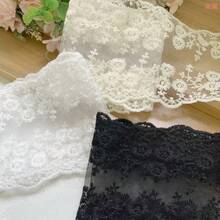 1 件刺繡雛菊蕾絲布料貼花,帶雙邊和鏤空網布,diy 服裝和裝飾配件材料 - 米色 - 查看 3