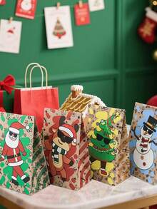 12pcs/1pc Cartoon Christmas Pattern Gift Bags (Snowman, Christmas Tree, Santa Claus) - Perfect For Party Favors, Winter Theme Event Prizes, Christmas Dinner, Birthday Party And More - One Size Fits All - View 5