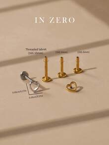 1pc Hollow Heart Ribbed Flat Back Stud Earrings | Titanium Steel CZ Flat Back Earrings | Delicate Heart Stud Earrings | Stackable Earrings | Cartilage Earrings - Hollow Heart - View 3