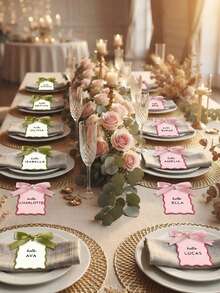 Table Numbers For Wedding,10/20 Personalized Wedding Name Place Cards, Small Table Cards With White Ribbons, Customizable With Multiple Names, Suitable For Weddings, Valentine's Day, Dining, And Dinner Parties. - Multicolor - View 8