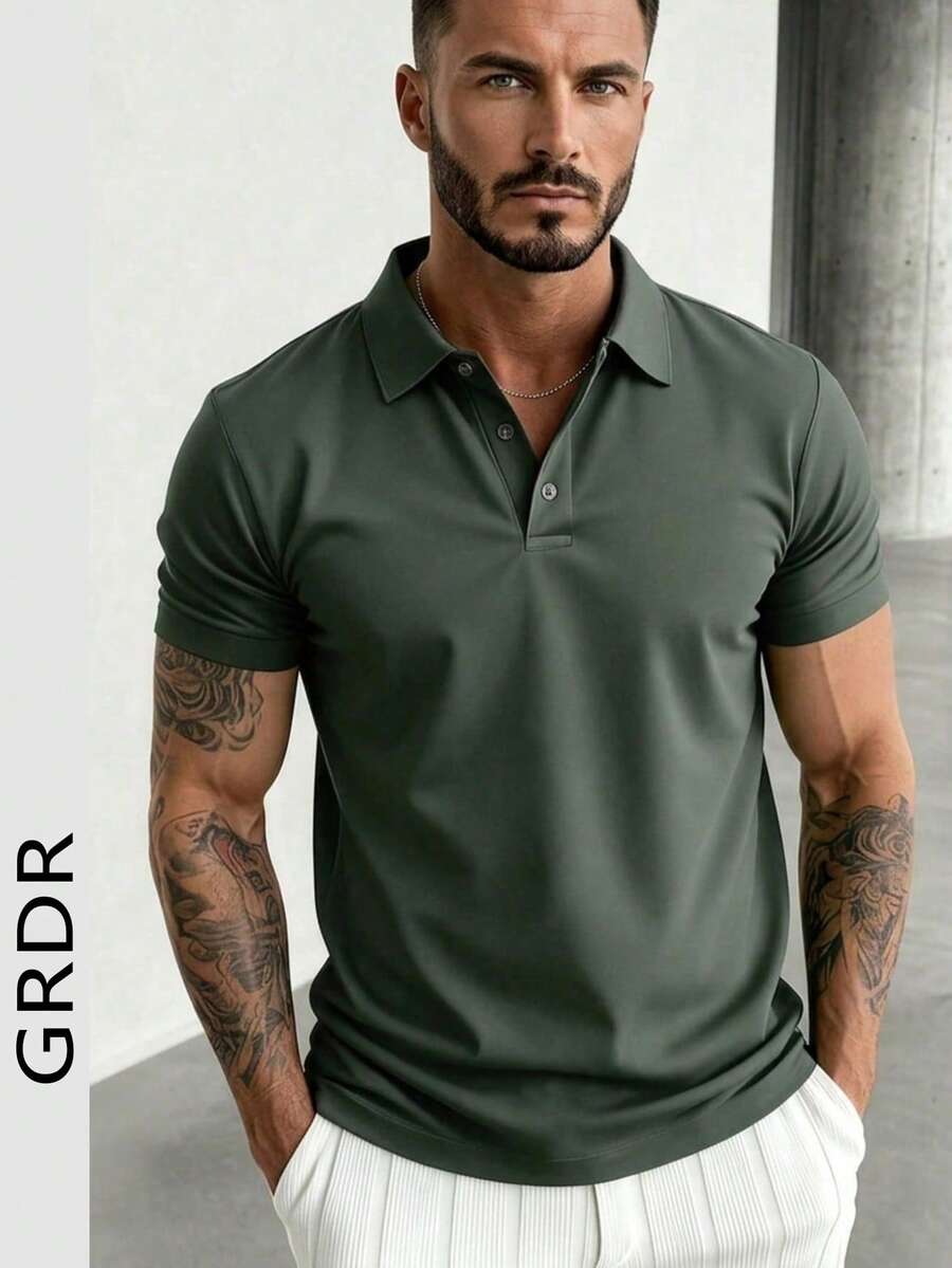 GRDR Men's Fashion Short Sleeve Casual Commuter Polo Shirt - Army Green - View 1