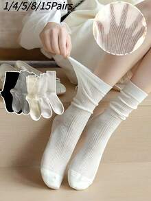 1/4/5/8/15 Pairs Women's Ribbed Mesh Mid-Calf Socks, Thin Breathable Hollow-Out Ballet Style Fashion Socks, Suitable For Summer - Multicolor - View 7