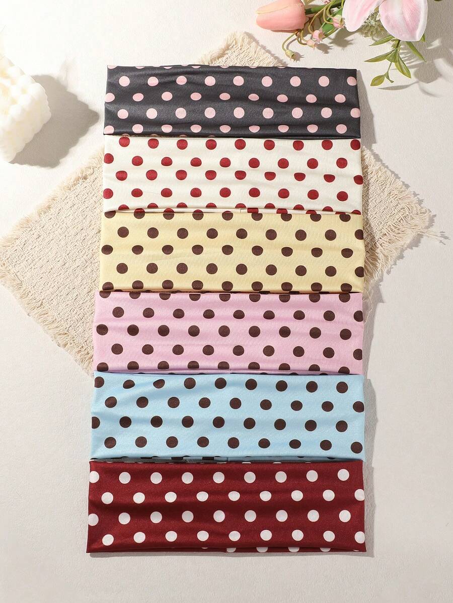 6pcs Vintage Polka Dot Print Women's Headbands, Versatile Hair Accessories Suitable For Daily Commute And Photo Shoots - Multicolor - View 1