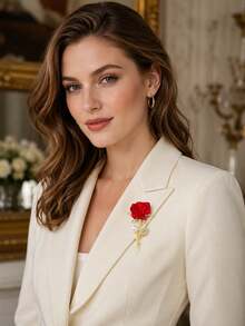 1pc Exquisite Rose & Faux Pearl Brooch, Unique High-End Fashion Jewelry Gift, Suitable For Daily, Party, Holiday, Vacation Decoration - Multicolor - View 2