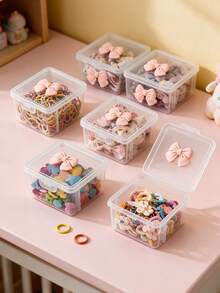 1 pieza Caja de almacenamiento de accesorios para el cabello transparente con decoración de lazo, adecuada para la decoración de la guardería y la decoración de la habitación de los niños - Multicolor - Ver 5