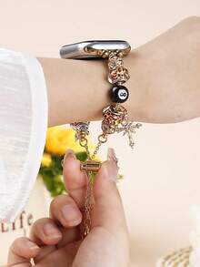 1 Damen-/Mädchen-Armband für Apple Watch im Leopard Muster, Gold, kompatibel mit Apple Watch Series 11 10 9 8 7 6 5 4 3 2 1, 38/40/41/42/44/45/46/49 mm, Ultra 1/2/3, SE, perfektes Geschenk für Partys, Bankette, Feiertage und den Alltag - Gold - Übersicht 8