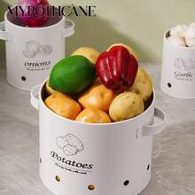 MYROTHCANE 3 Packs Ventilated Potato Onion Garlic Storage Canisters, White Metal Vegetable Storage Tins With Bamboo Lid & Side Handles, Breathable Holes Kitchen Pantry Organizer Containers For Potatoes Onions Garlic Storage - White - View 9