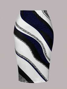 Summer New Plus Size Women Elegant Elegant Solid Color Top And Sexy Bodycon Skirt 2-Piece Set - Royal Blue - View 9