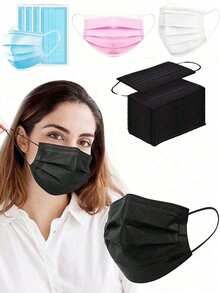 100pcs Disposable Face Masks, Multiple Colors Available, Skin-Friendly Soft, 3-Layer Structure, Elastic Ear Loops, Suitable For Home, School, Office, Outdoor And Camping Use - Multicolor - View 2