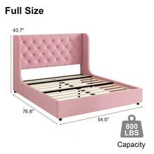 Modern Velvet Upholstered Bed Frame With Curved Wingback Design, Wooden Platform Bed Frame For Bedroom, Full Bed Frame/ Queen Bed Frame/ King Bed Frame/ Full Size Bed Frame/ Queen Size Bed Frame/ King Size Bed Frame,Pink/ White/ Grey - 粉色 - 查看 6