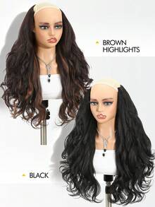 21 Inch Yaki Curly Wave Half Wig, Synthetic Hair Free Parting 1/2 Wig, Big Curly Body, Natural Blending Front Half Wig, Quick Wear Protective Hairstyle, Lightweight And Soft, Clip-In Half Wig, Wavy Synthetic Hair Wig, Black With Brown Highlights, Halloween - Multicolor - View 9