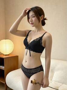 [Small Bust Only] Bra Set, Set-Up, Underwear Top And Bottom Set, Night Bra, Sexy Lace Underwear, - Multicolor - View 23