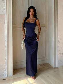 Summer, Elegant Dresses For Parties, Luxury Evening Dresses For Weddings, Vacation Wear For Women, Birthday Dresses, Back To School, Festivals, Beach - Navy Blue - View 3