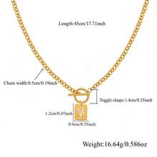 1pc Simple Rectangle Initial Pendant Classic Toggle Clasps Stainless Steel Chain Necklaces For Women - Golden Rectangular Hollow Letter - View 2