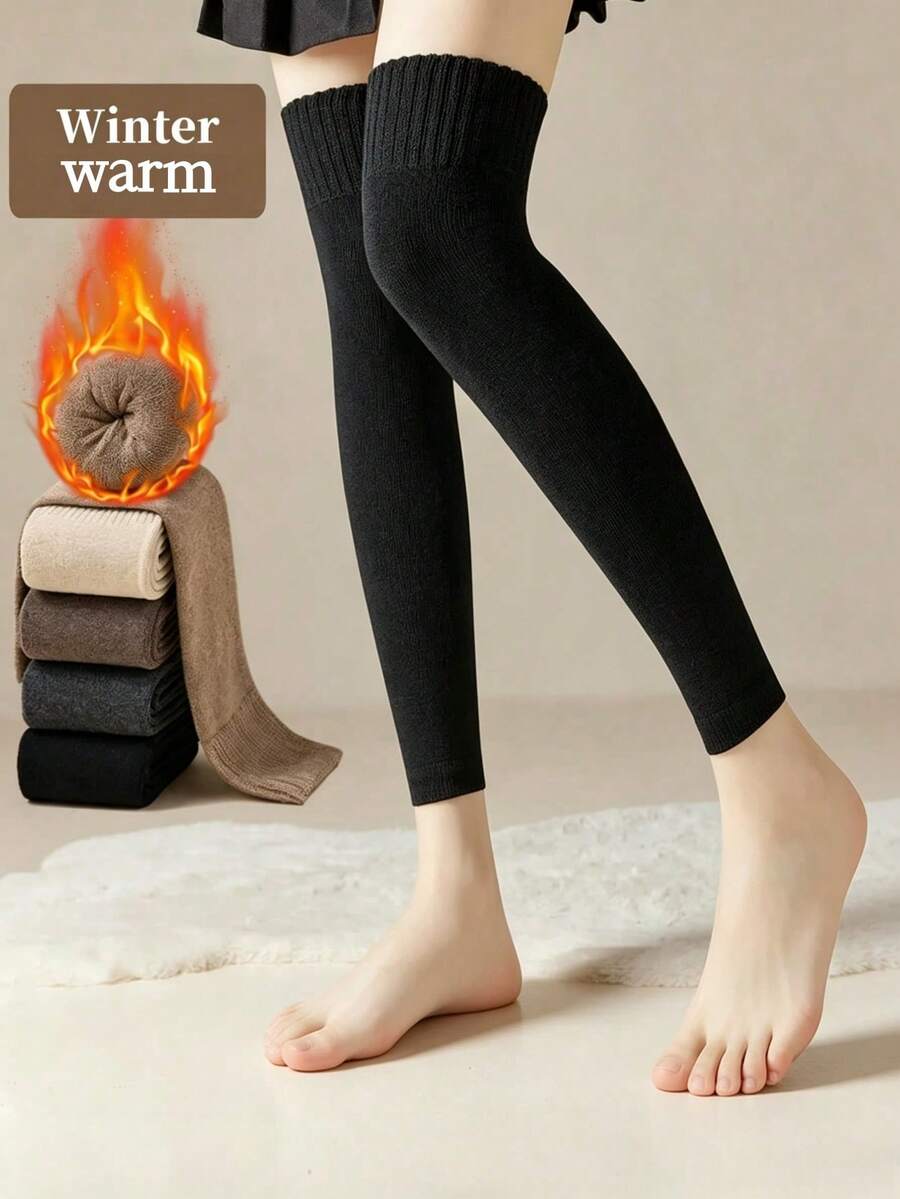 5/3/1 Pair Viral Super Thick Ribbed Heat Lock Thermal Over Knee Leg Warmers, Non-Slip Slim Solid Color Knee Sleeves For Winter Yoga Daily Outfit - Multicolor - View 1