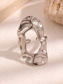 1PC Fashion Round Hollow Textured Stainless Steel Ring, Non-Fading Elegant Jewelry, Suitable For Daily Wear And Gifting - JR1037 - View 6