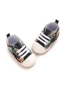 Infant Boys Cartoon Canvas Casual Sports Shoes, Soft Sole Comfortable First Walker Shoes For Newborns - Black - View 4